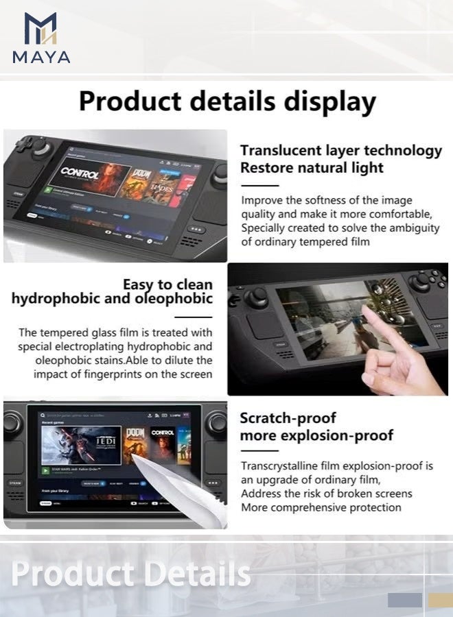 مايا عبوة من قطعتين من واقيات الشاشة لجهاز Steam Deck OLED، زجاج مقوى متوافق مع جهاز Steam Deck OLED مقاس 7.4 بوصة (إصدار 2023). - Image 2
